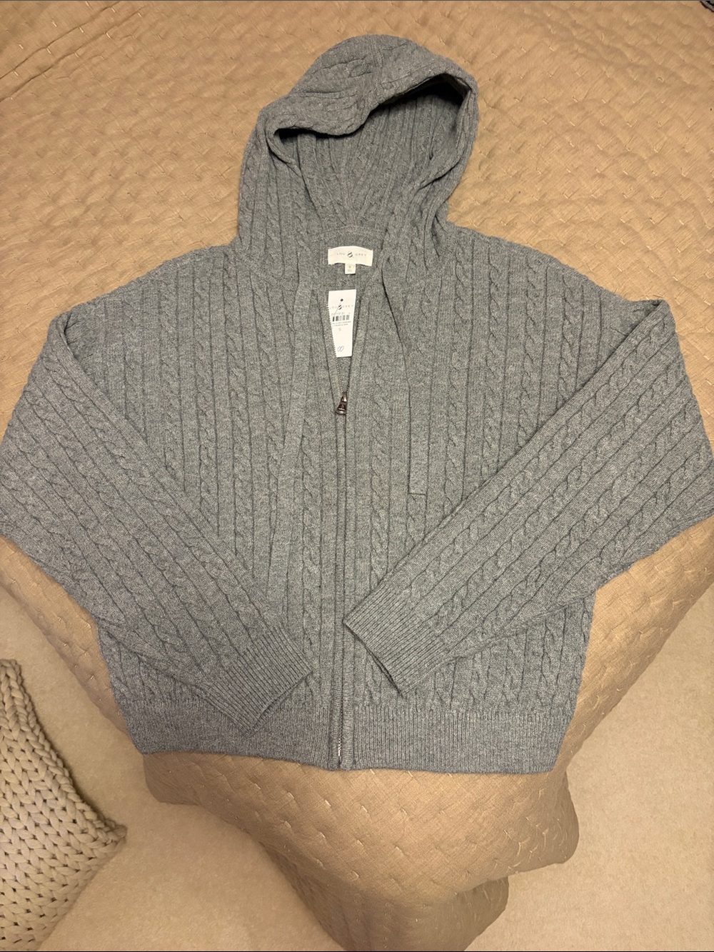 LOFT Gray Cable-Knit Zip Hoodie Cardigan NWT . So soft and cozy . Size S